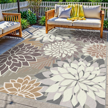 Indoor Outdoor Area Rug Washable Multicolored Patio Rug Tropical Botanical Modern Floral Indoor