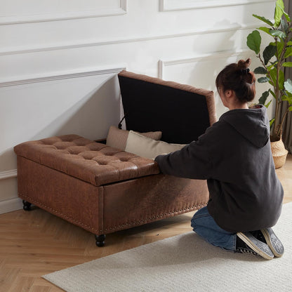 Tbfit Large Square Storage Ottoman Bench, Tufted Upholstered Coffee Table Ottoman with Lift Top &