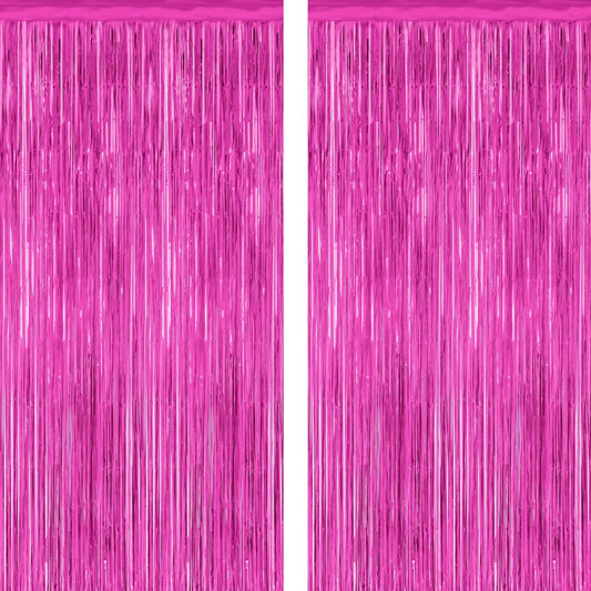 2 Pack Hot Pink Party Decorations, 3.28 FT x 7.05 FT Hot Pink Backdrop, Metallic Rose Red Photo
