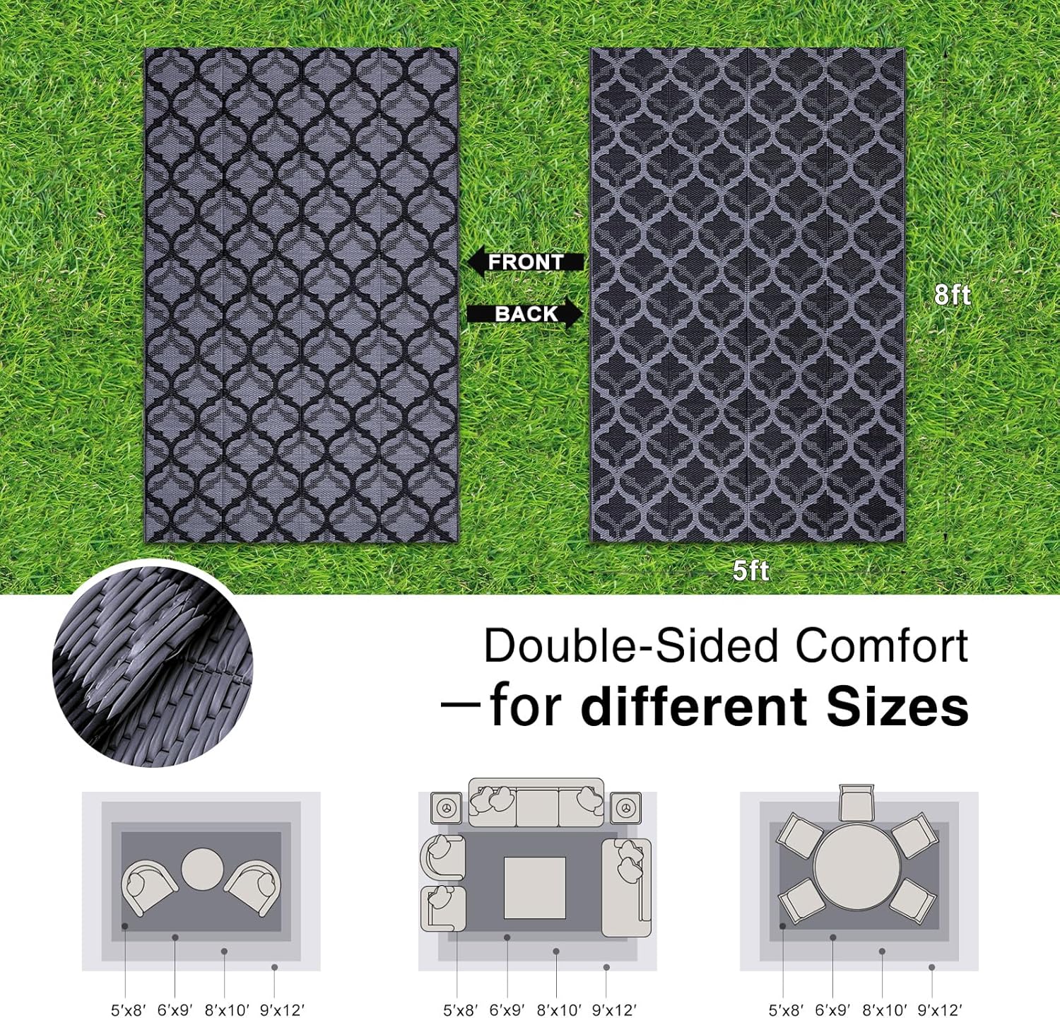 OLANLY Reversible Outdoor Rug 5x8 ft Clearance, Waterproof Outdoor Plastic Straw Rug with
