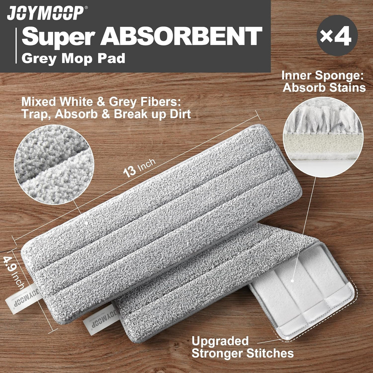 JOYMOOP Flat Mop Pads, Microfiber Mop Cleaning Pads, Washable Pads, Pads Replacement for Flat Mop