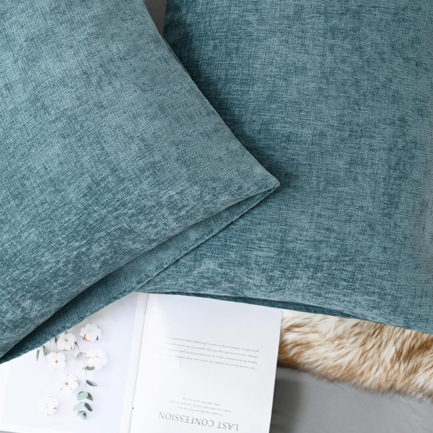 CaliTime Throw Pillow Covers Decorative 20 X 26 Inches Pack of 2 Cozy Chenille Standard Pillow