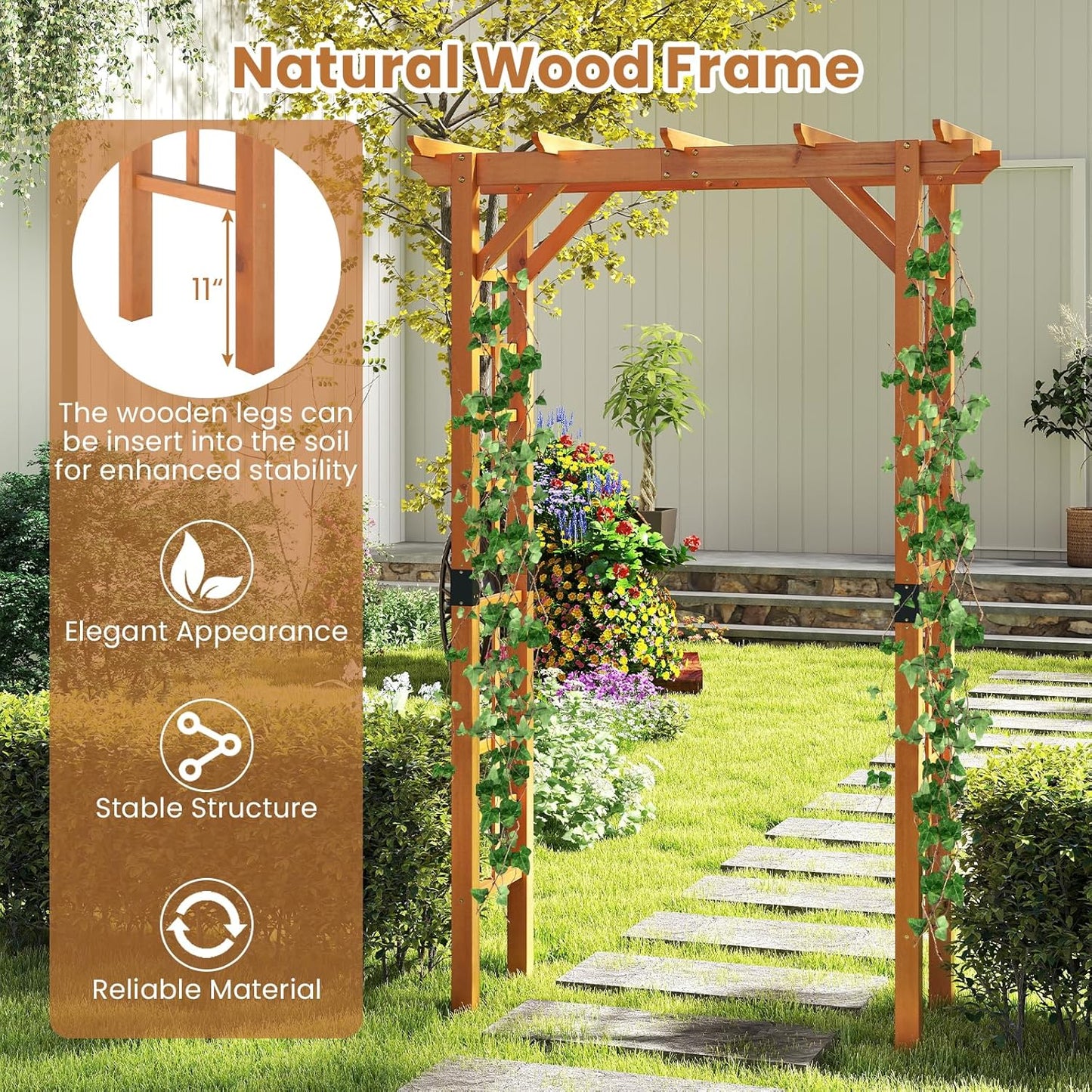 Giantex 7FT Wood Garden Arbor Trellis, Wooden Wedding Arch for Ceremony Party, Outdoor Archway