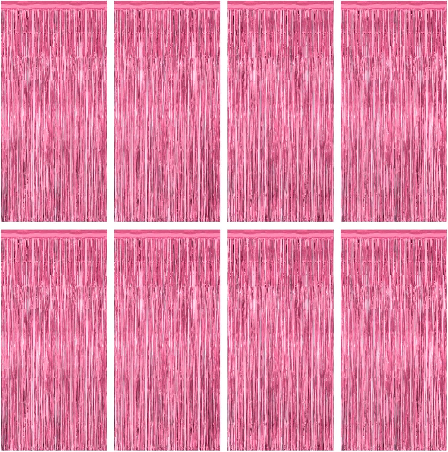 8 Pack Pink Backdrop, 3.28 FT x 7.05 FT Pink Birthday Decorations, Metallic Pink Backdrop for
