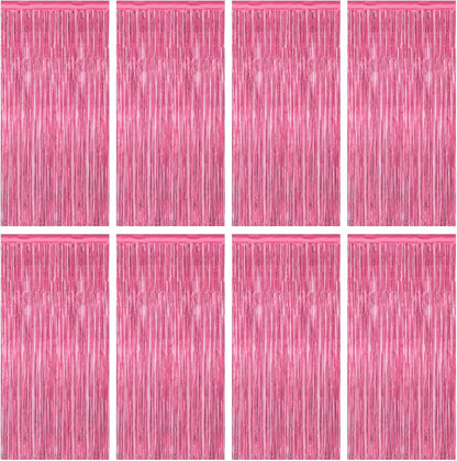 8 Pack Pink Backdrop, 3.28 FT x 7.05 FT Pink Birthday Decorations, Metallic Pink Backdrop for
