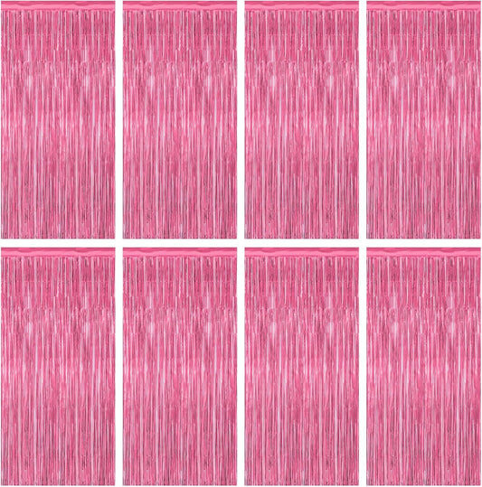 8 Pack Pink Backdrop, 3.28 FT x 7.05 FT Pink Birthday Decorations, Metallic Pink Backdrop for
