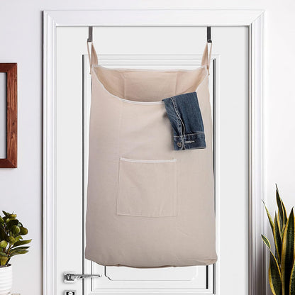 2 pack Laundry Collector, Laundry Hamper, Door Hanging Laundry bag with hooks (Beige, 2PC X