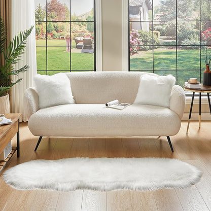 AMTOVO Faux Sheepskin Rug, White Ultra Soft Fluffy Shag Area Rug, 2 x 6 ft Faux Fur Rug for Bedroom