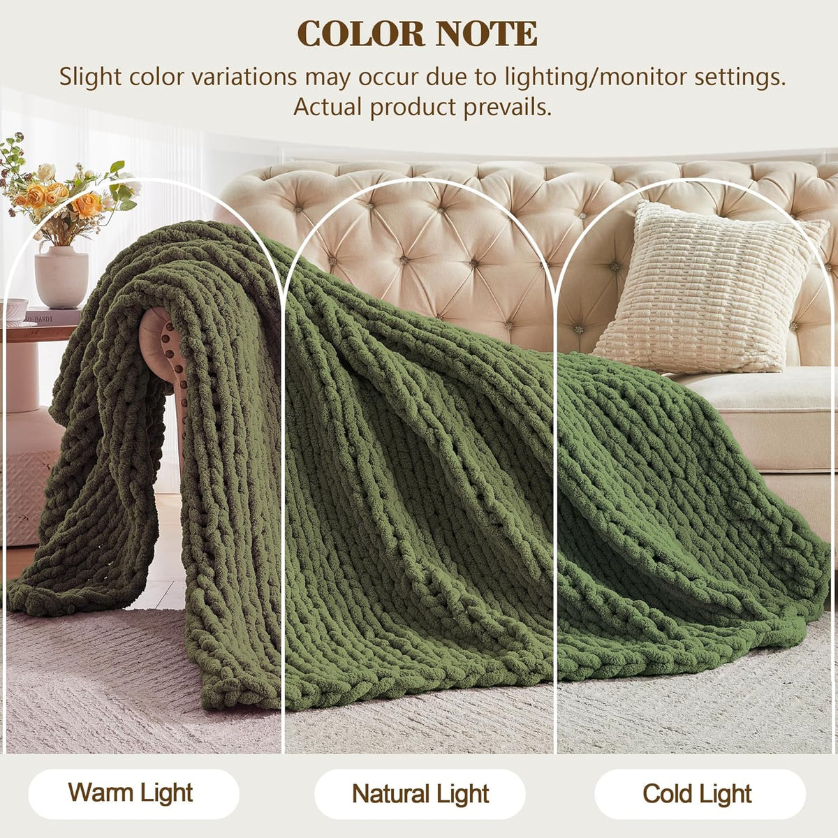 Carriediosa Chunky Knit Throw Blanket 50" X 60", 100% Hand Made Large Chenille Loop Yarn Soft