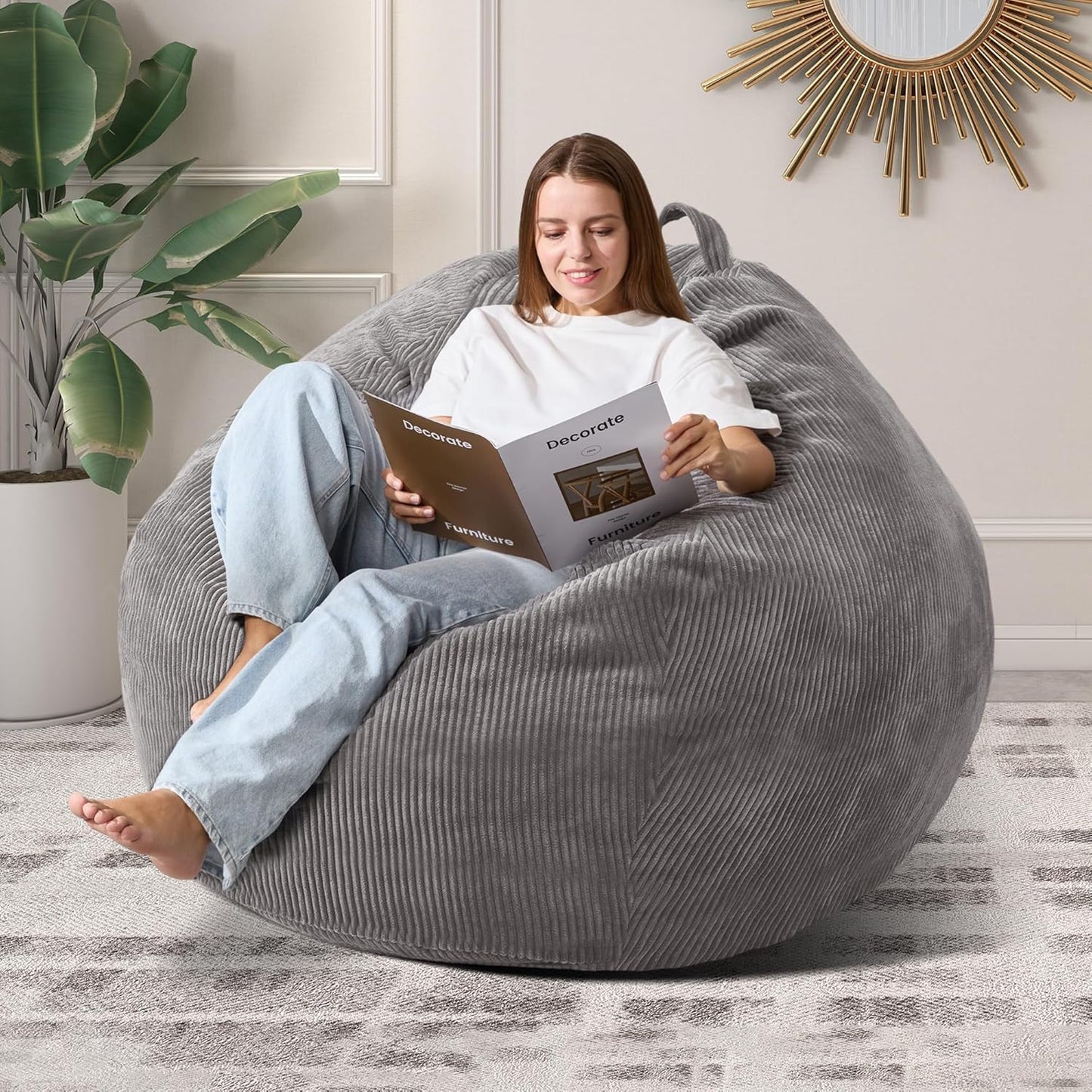 3.5FT Bean Bag Chairs Teardrop Bean Bag Chair for Adults Beanbag Chair with Memory Foam Filled
