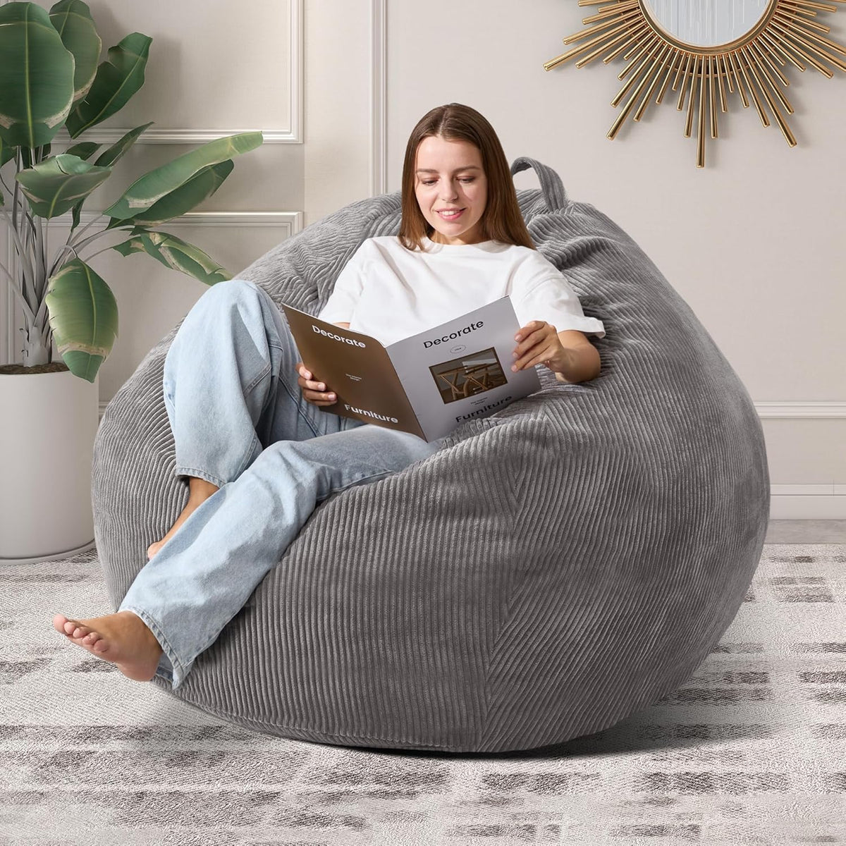 3.5FT Bean Bag Chairs Teardrop Bean Bag Chair for Adults Beanbag Chair with Memory Foam Filled