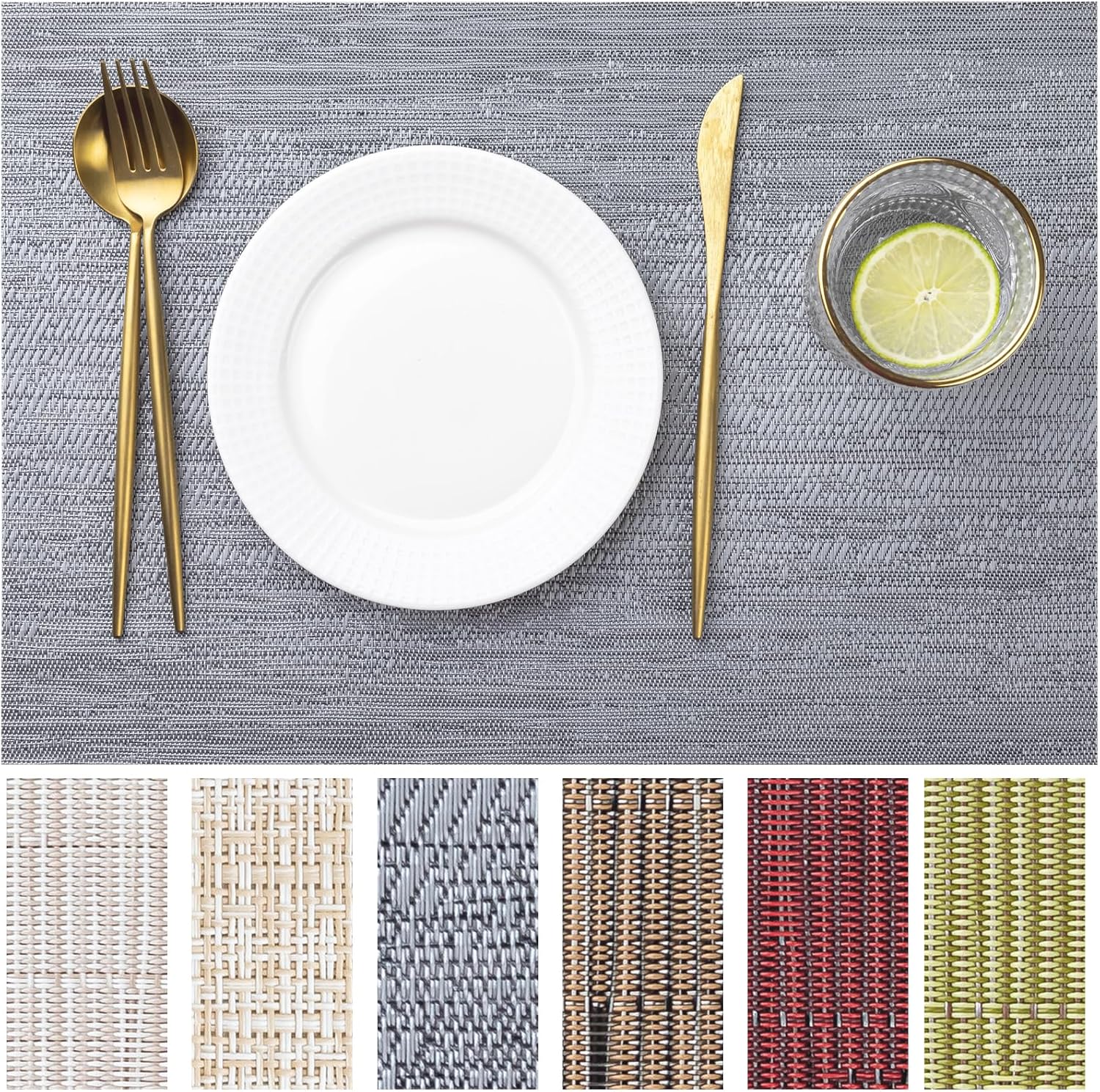 LEXMORE Placemats Set of 8 Vinyl/Plastic Woven Place Mats for Kitchen Table Indoor/Outdoor Washable
