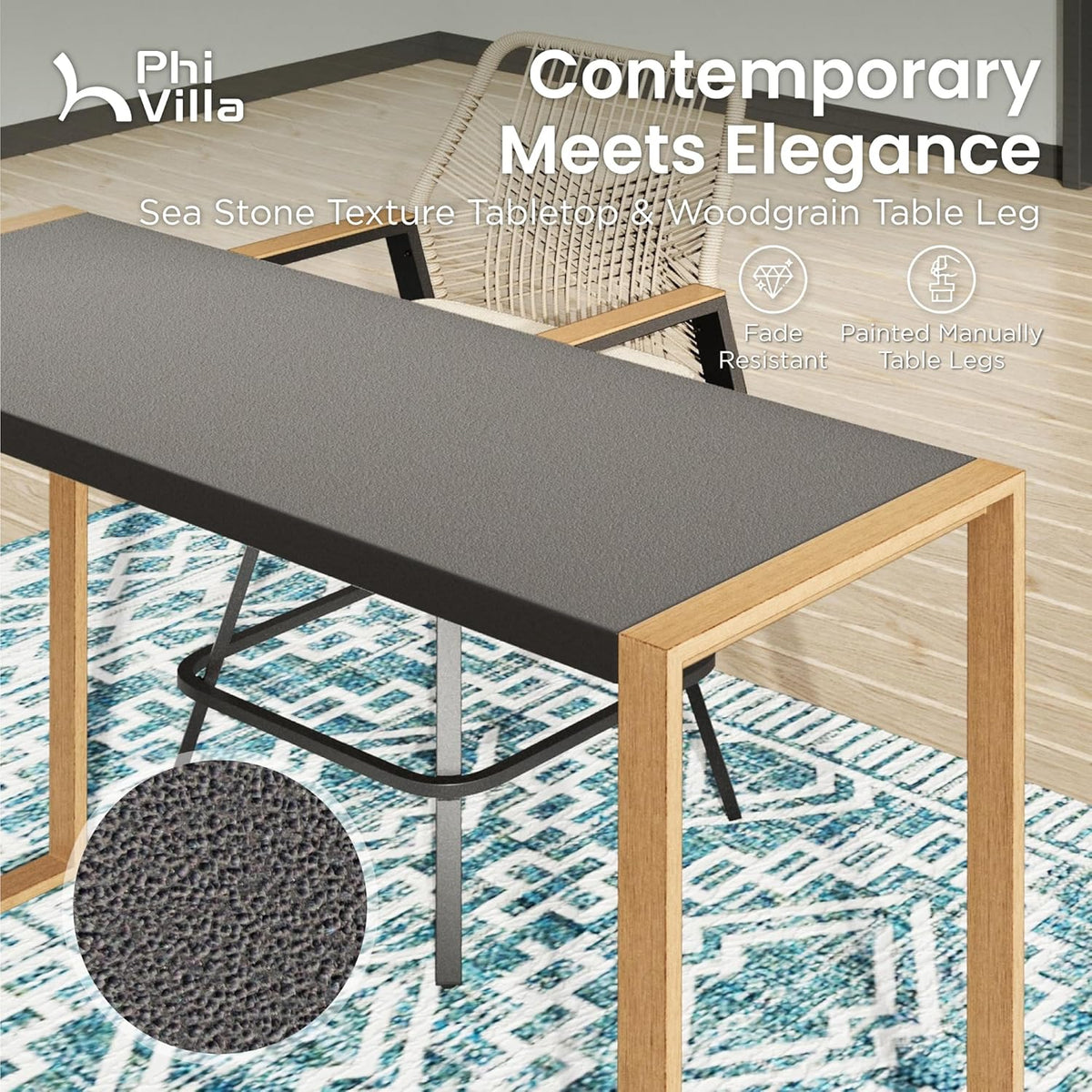 PHI VILLA 3 Piece Outdoor Bar Set, High Top Patio Table and Chairs with Brown Textilene Fabric &