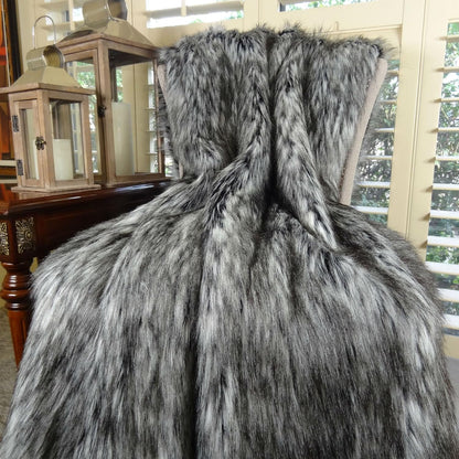 Exotic Siberian Husky Faux Faur Throw Blanket - Gray White Black Husky Fur - Gray Faux Fur Throw