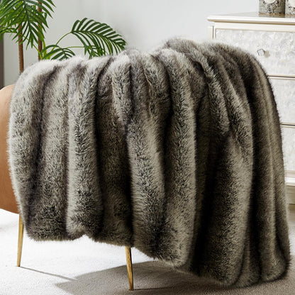DREAMNINE Premium Luxury Fuzzy Animal Skin Faux Fur Throw Blanket 50" x 60", High-end Reversible