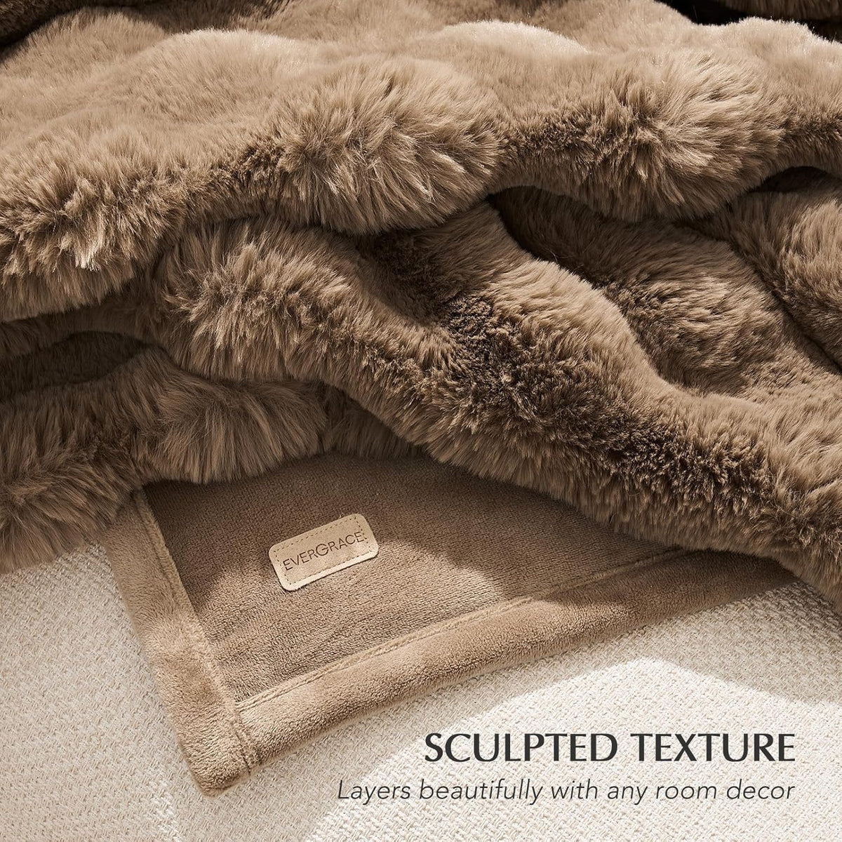 EVERGRACE Ultra Soft Luxury Fluffy Faux Rabbit Fur Throw Blanket, Thick Warm Fuzzy Blankets for