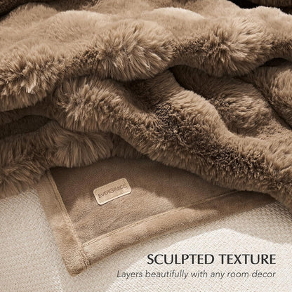 EVERGRACE Ultra Soft Luxury Fluffy Ridgeline Faux Rabbit Fur Throw Blanket, Thick Warm Fuzzy