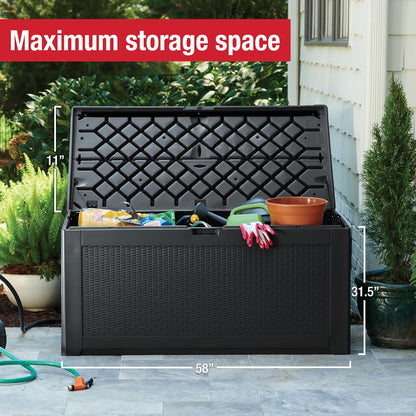 Rubbermaid Extra Large Resin Outdoor Storage Deck Box (134 Gal), Weather Resistant, Black, Deck