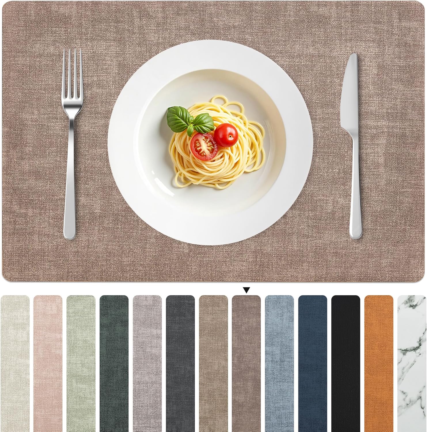 FROMHEART Faux Leather Placemats Set of 6–Waterproof,Heat/Oil Stain-Resistant PU Table