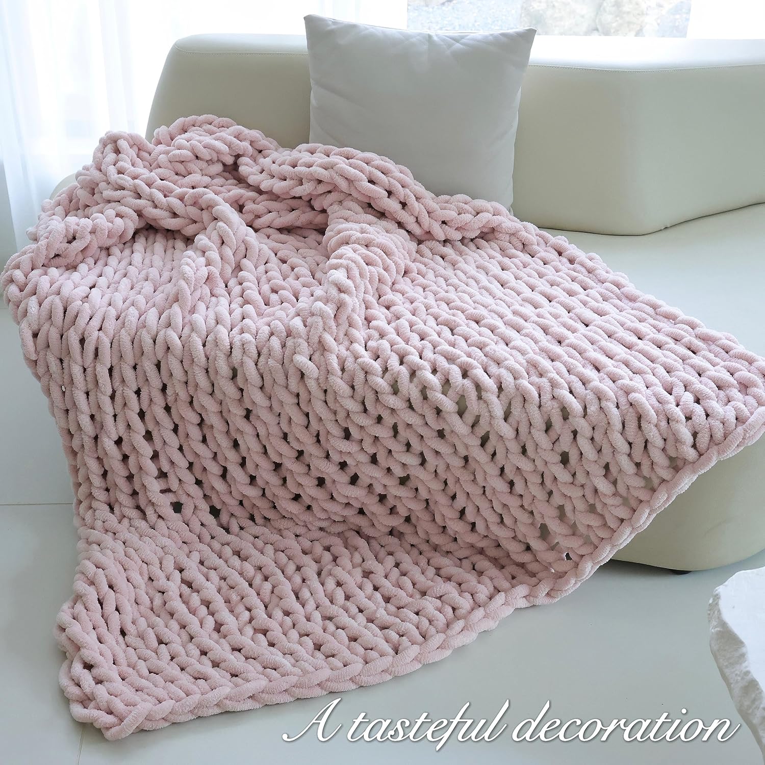 Maetoow Chenille Chunky Knit Blanket Throw （40×50 Inch）, Handmade Warm & Cozy Blanket Couch, Bed