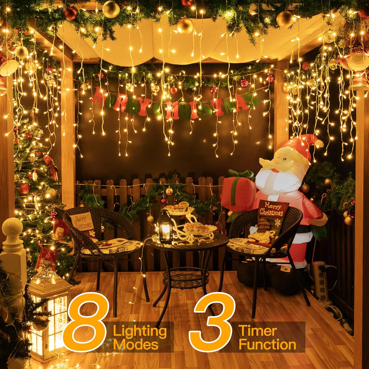 Ollny Icicle Lights Outdoor Warm White, 594LED 49FT Christmas Lights with Remote 8 Modes Dimmable