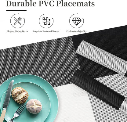 Vinyl Plastic Placemats Set of 6 Washable Heat Resistant Non-Slip Elegant Indoor Outdoor Kitchen