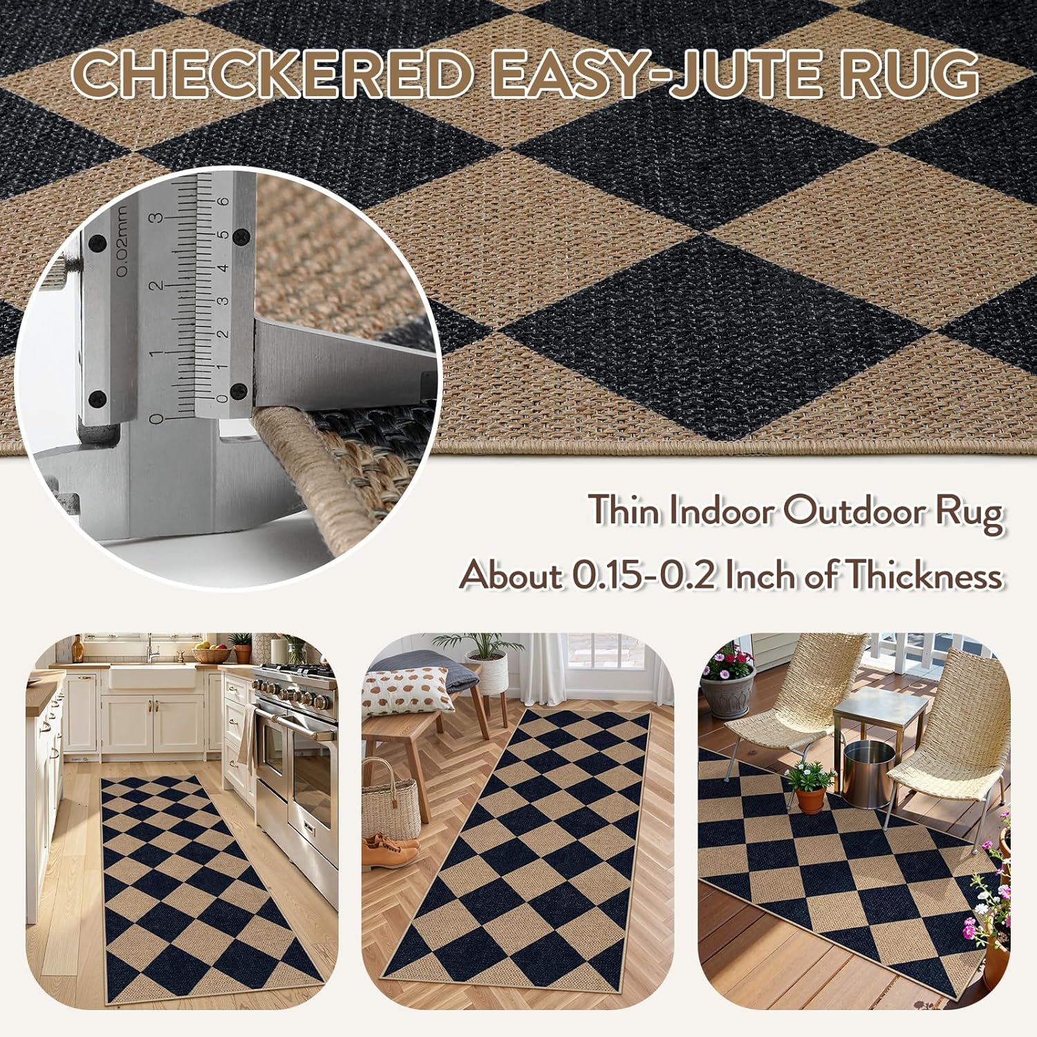 Lahome Checkered Easy Jute Runner Rug, 2x6 Kitchen Mats for Floor Washable Entryway Runner