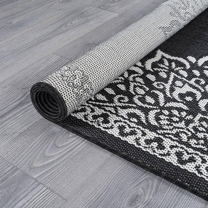 CAMILSON Outdoor Rug, 8x10 Medallion Black White Modern Area Rugs for Indoor and Outdoor Patios