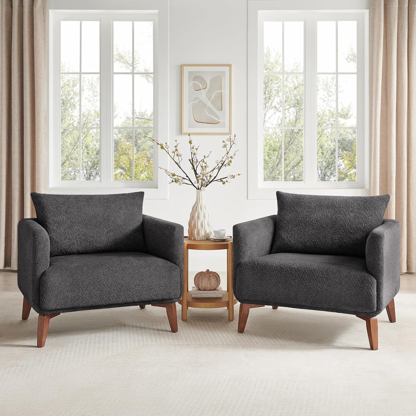Oversized Accent Chair Modern Boucle Armchair for Living Room Sets of 2 - 37" Wide & Cozy Reading