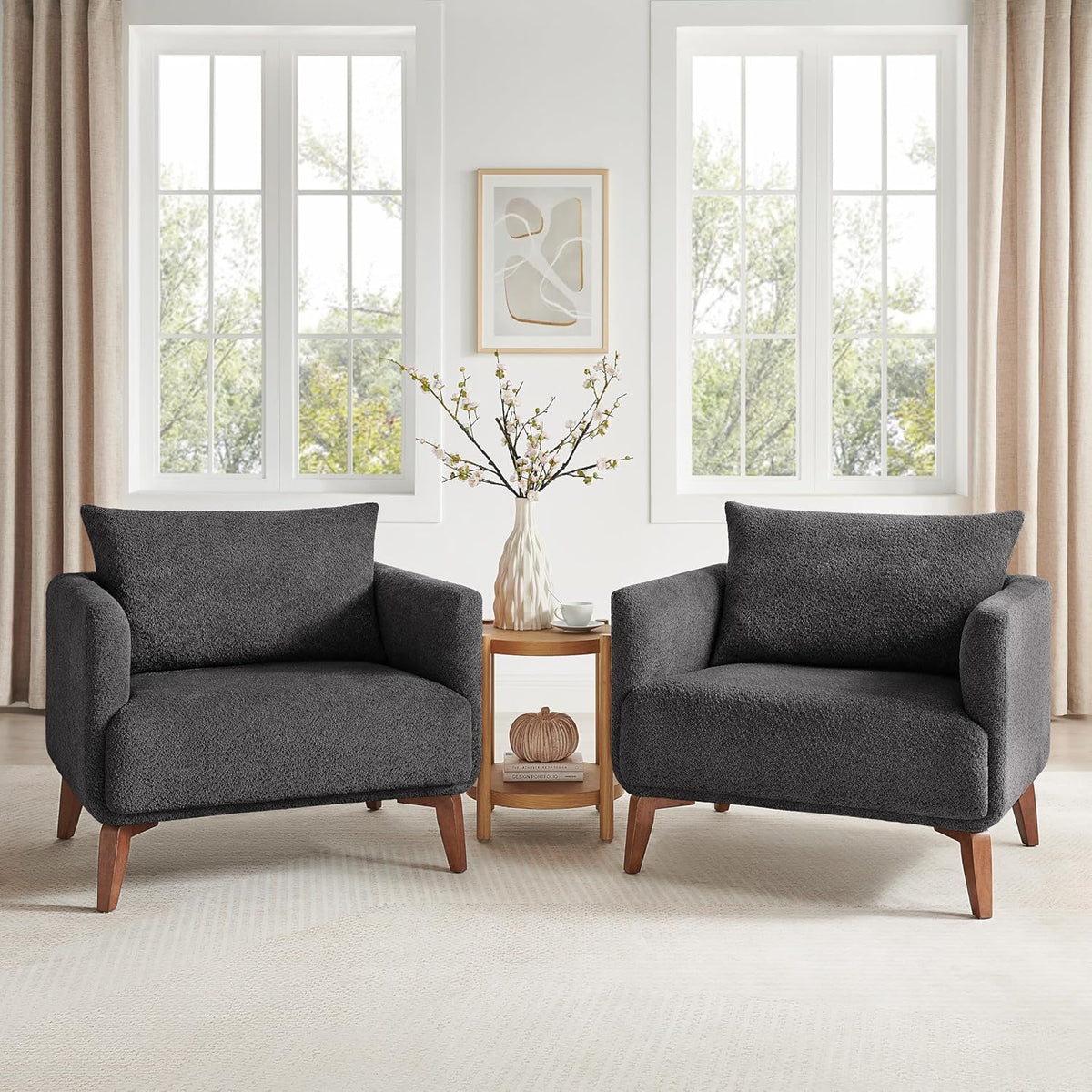 Oversized Accent Chair Modern Boucle Armchair for Living Room Sets of 2 - 37" Wide & Cozy Reading