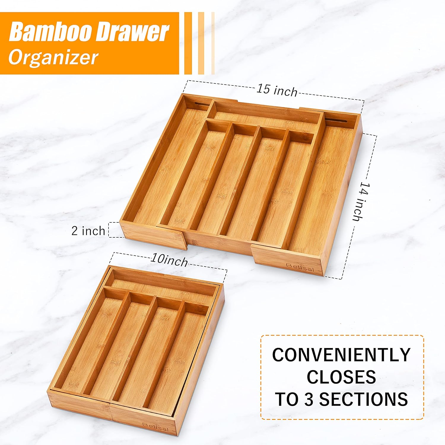 Bellsal Silverware Organizer Kitchen Drawer Organizer Expandable Bamboo Utensil Holder Cutlery Tray