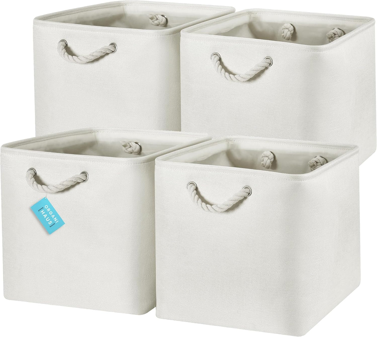 OrganiHaus 13x13 Cube Storage Bins 4 Pack, Foldable Cube Storage Organizer w/ Rope Handles