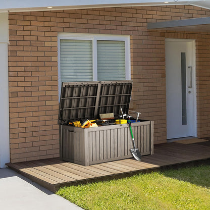 180 Gallon Lockable Resin Deck Box, Waterproof & UV-Resistant Outdoor Storage Box for Outdoor