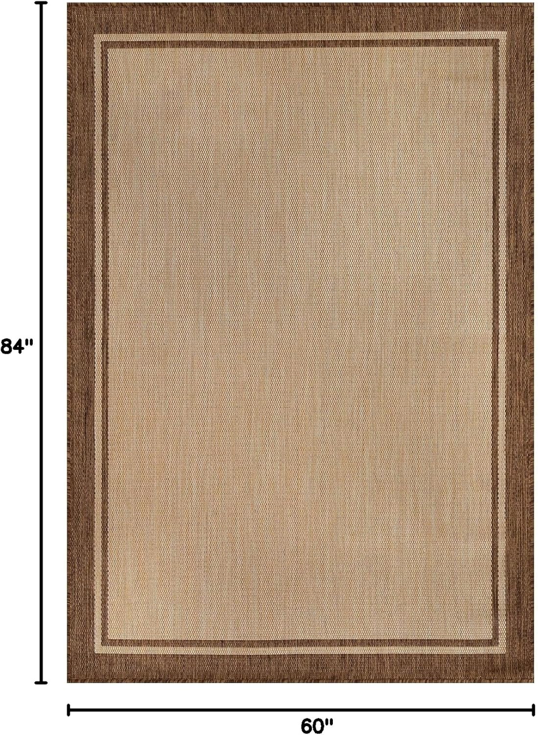 CAMILSON Outdoor Rug 5x7 Bordered Natural Brown Modern Area Rugs for Indoor and Outdoor Patios