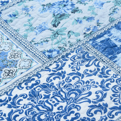NEWLAKE Quilted Cotton Bed Pillowcases, Blue Classic Bohemian Pattern, 2 Pieces, 20x27 Inch