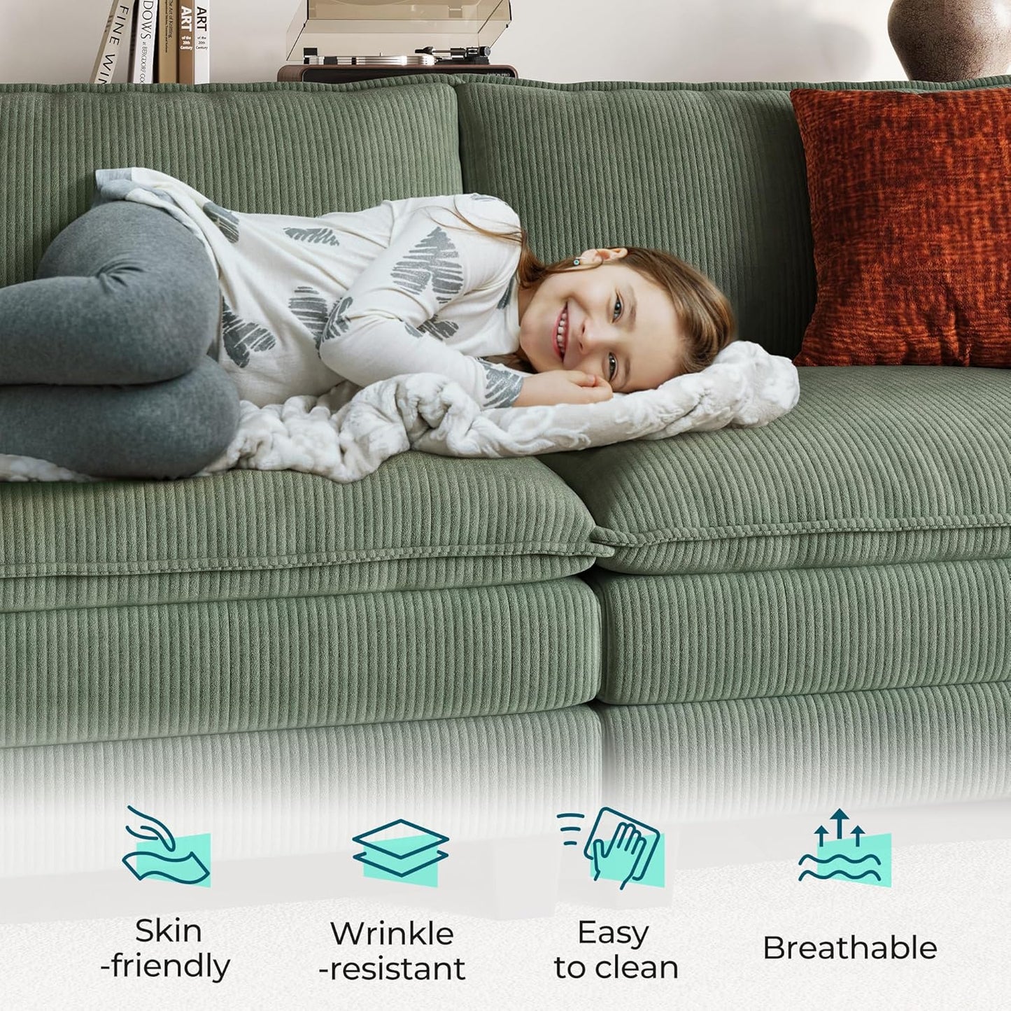 LINSY HOME Sectional Sleeper Sofa - 123'' Modular Cloud Couch Oversized Corduroy Sofa Bed with