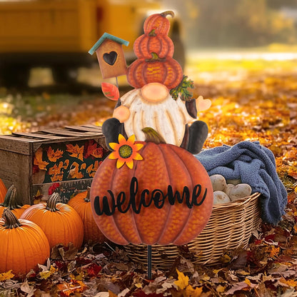 TERESA'S COLLECTIONS Fall Gnome Pumpkin Decorations for Outdoor Home, Metal Fall Decor Welcome