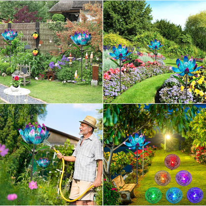 Solar Wind Spinner, 38 Inch Metal Stake Yard Spinners,Solar Powered Multi-Color LED Glass Ball with