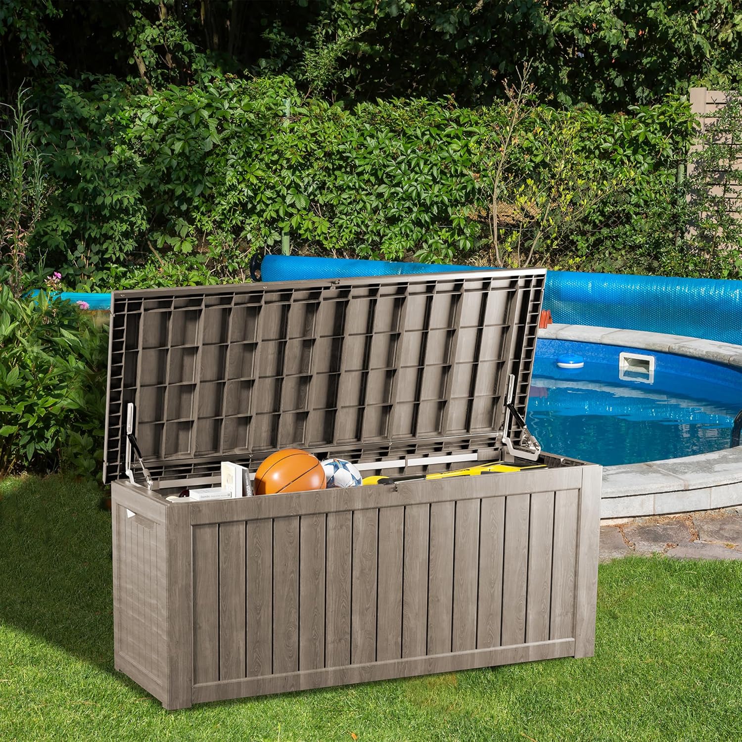 200 Gallon Lockable Resin Deck Box, Waterproof & UV-Resistant Outdoor Storage Box for Outdoor