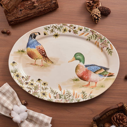 Bico Autumn Birds 16 plus 14 inch Oval Platters Set, Set of 2, Microwave and Dishwasher Safe, for