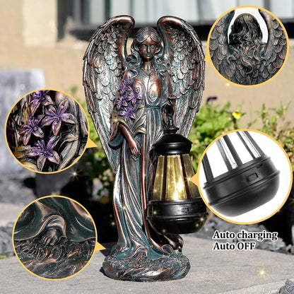 Solar Angel Outdoor Garden Decor Statues – 13.2 inches Solar Outdoor Sculptures for Outside Yard