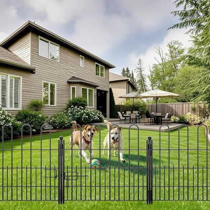 10 Panels Decorative Garden Fence with U-Shape and Latch Gate, 24.01in (H) X 20ft (L) Dog Fence