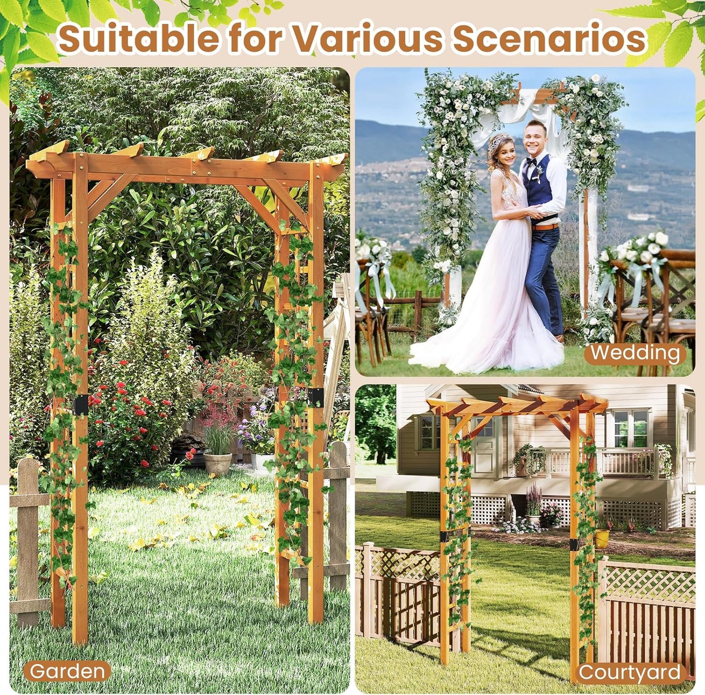 Giantex 7FT Wood Garden Arbor Trellis, Wooden Wedding Arch for Ceremony Party, Outdoor Archway