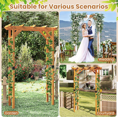 Giantex 7FT Wood Garden Arbor Trellis, Wooden Wedding Arch for Ceremony Party, Outdoor Archway