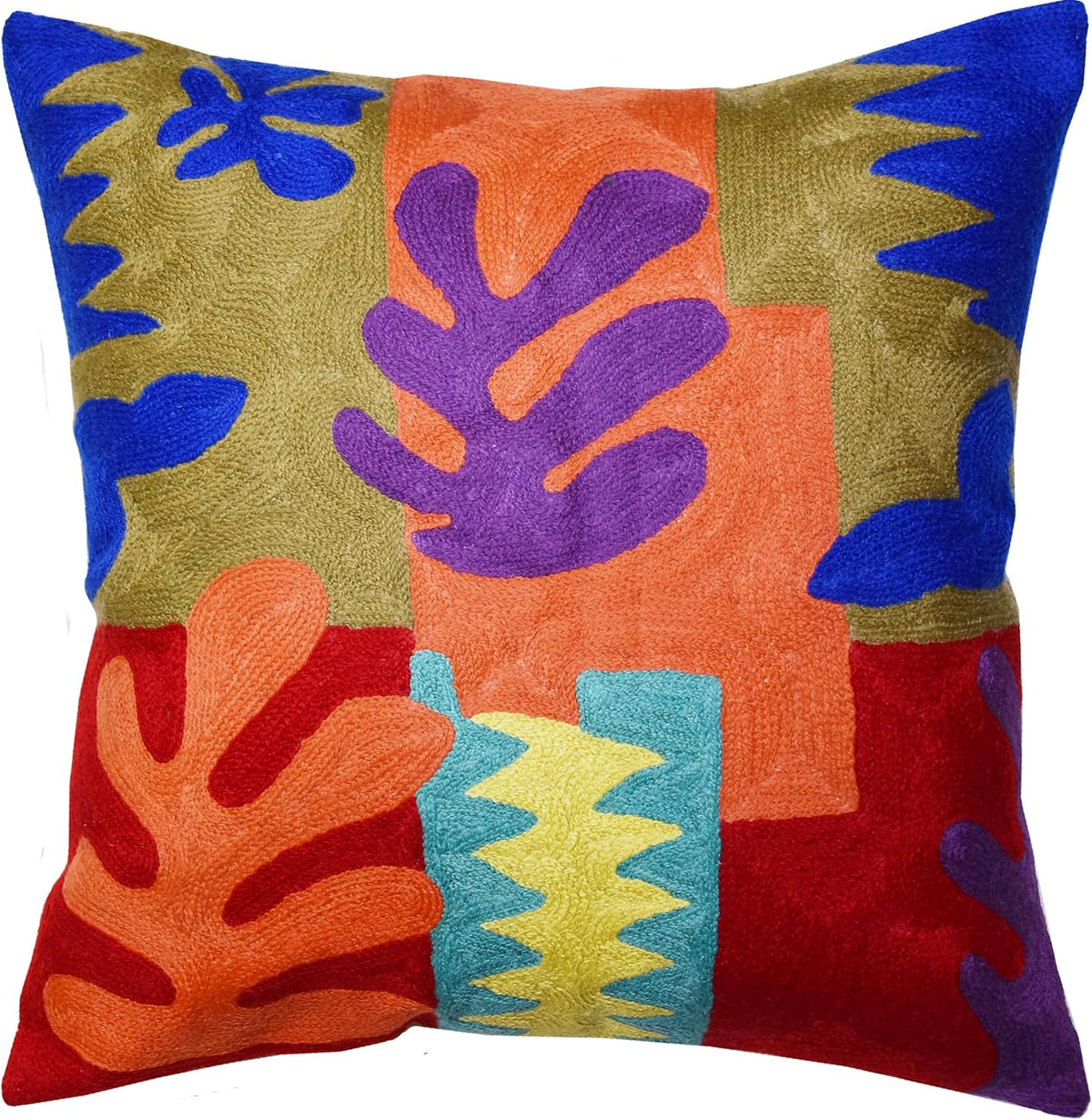 Matisse Decorative Pillow Cover Cutouts Hand Embroidered Abstract Toss Pillows Farmhouse Chair