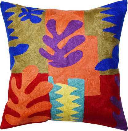 Matisse Decorative Pillow Cover Cutouts Hand Embroidered Abstract Toss Pillows Farmhouse Chair