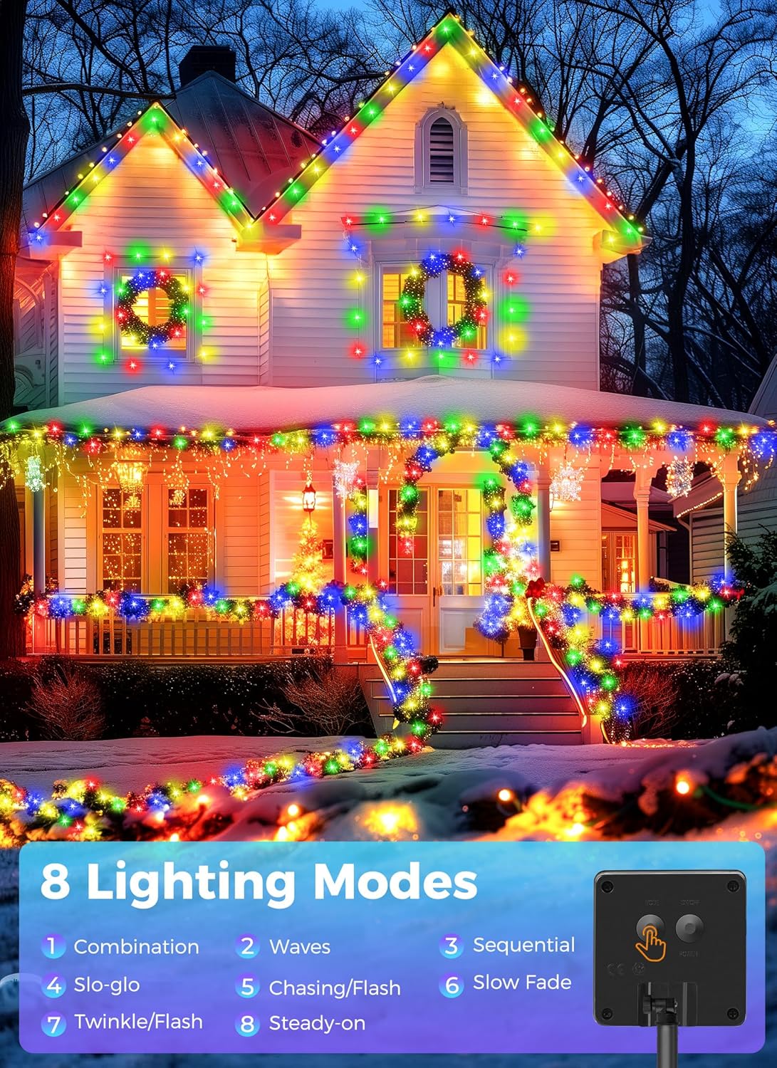 Minetom Solar String Lights for Outside, 4 Pack Total 160FT 400 LED Solar Christmas Lights Outdoor