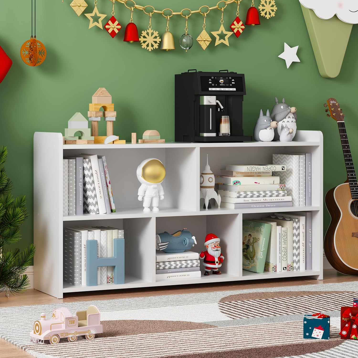 Book Shelf Set of 2, 5 Cubes Storage Organizer, Open Shelf Wooden Bookcase, Freestanding White