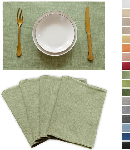 Demetex Green Placemat Set of 4 Washable Linen Place Mats for Dinner Heat Resistant Sage Cloth