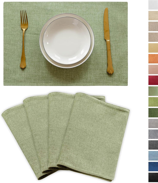 Demetex Green Placemat Set of 4 Washable Linen Place Mats for Dinner Heat Resistant Sage Cloth